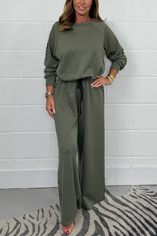 Leopard Print Stripe Lounge Top & Trouser Co-Ord