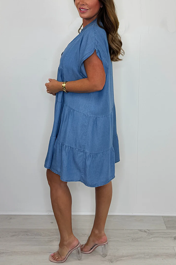 Denim Cap Sleeve Swing Dress