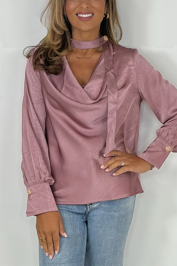 Choker Cowl Neck Silky Blouse