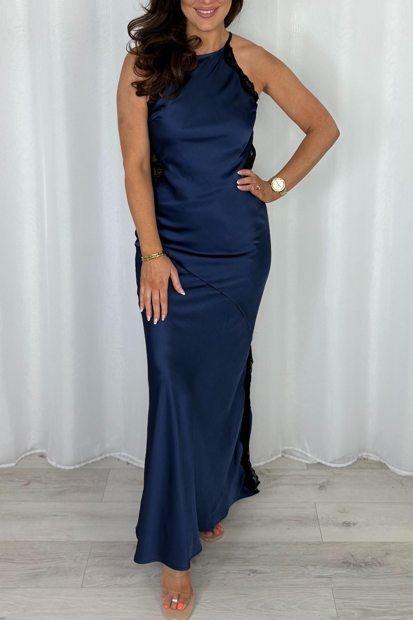 Lace Detail Satin Maxi Dress