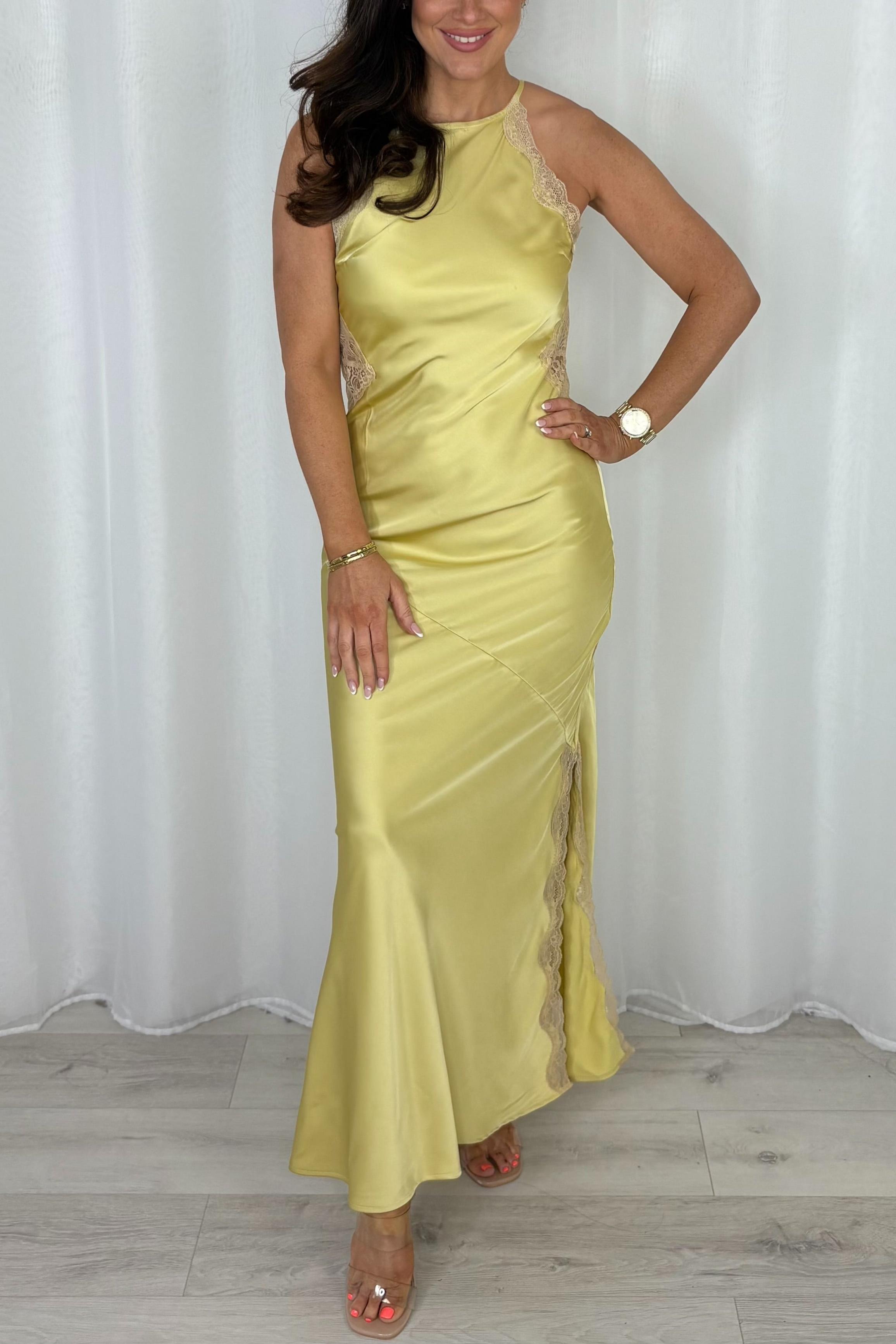 Lace Detail Satin Maxi Dress