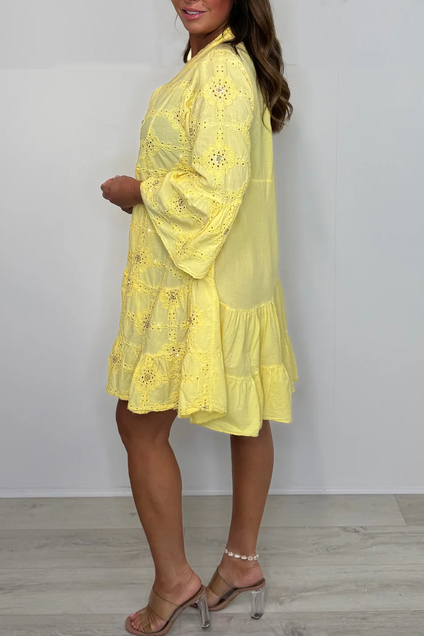 Sequin Flower Detail Swing Dress