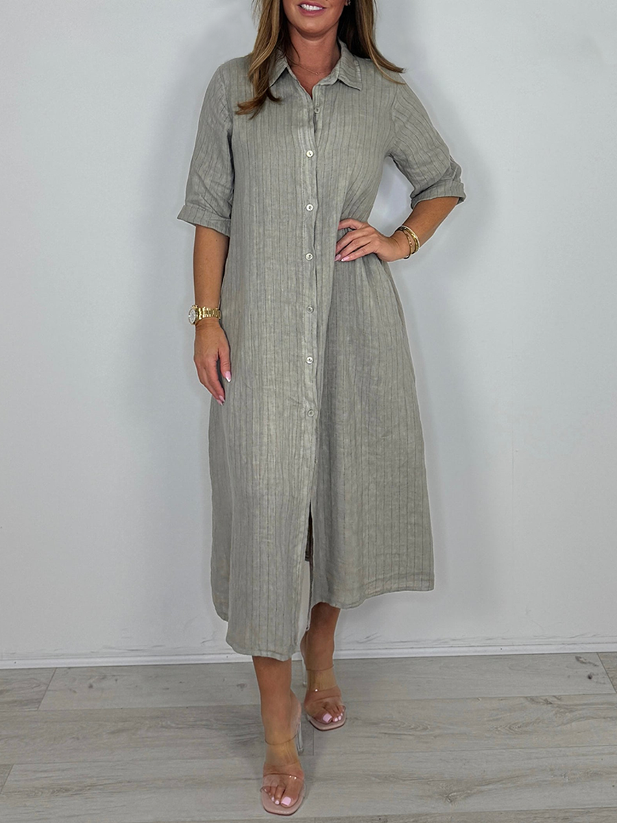 Linen Pinstripe Shirt Dress