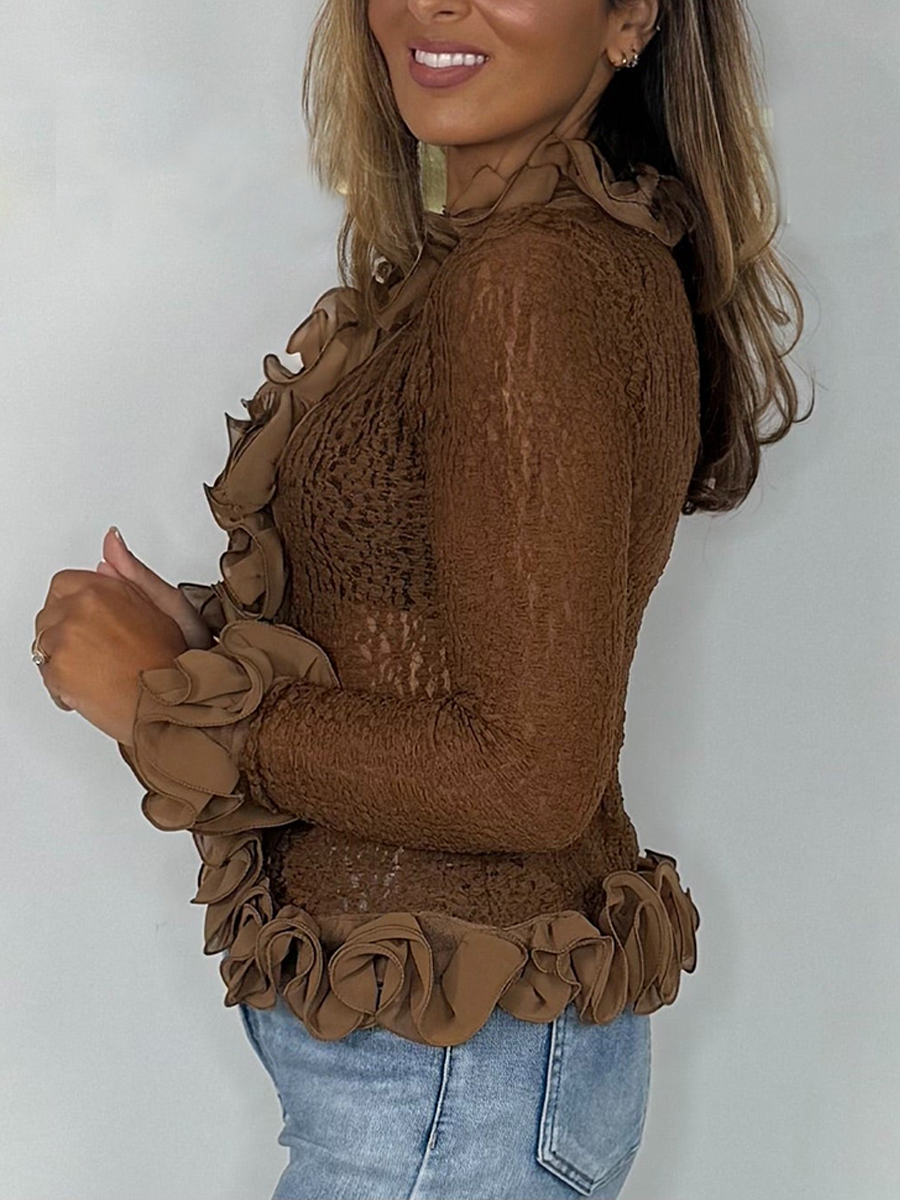 3D Ruffle Lace Detail Top