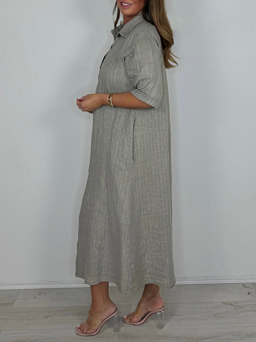 Linen Pinstripe Shirt Dress