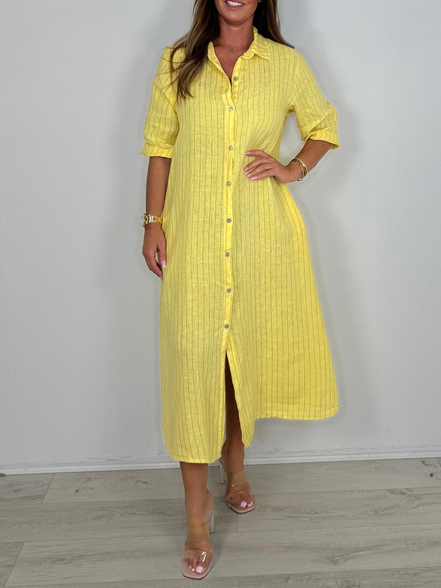 Linen Pinstripe Shirt Dress