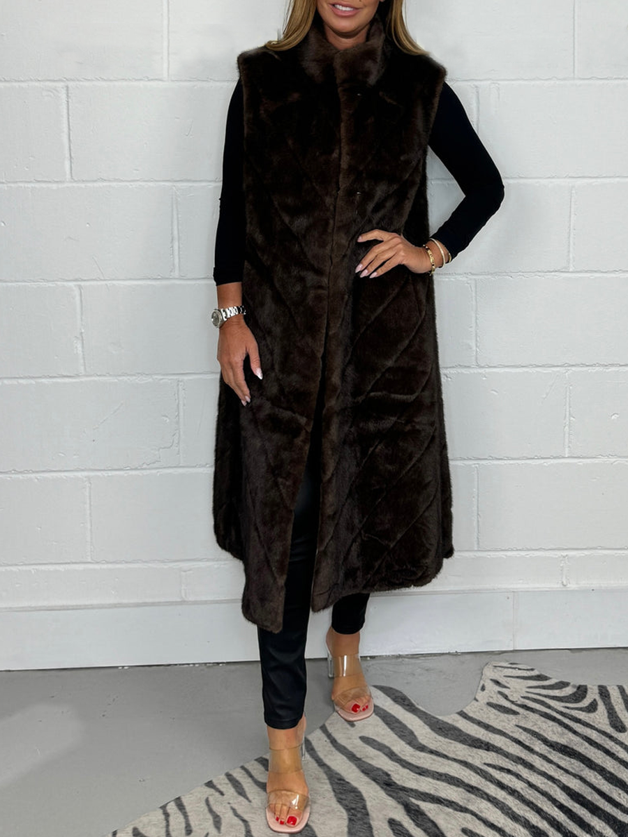 Faux Fur Longline Chevron Gilet
