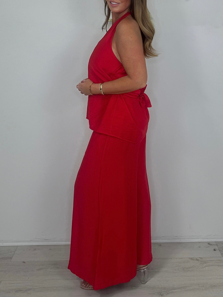 Tie Back Halter Neck Top & Trouser Co -Ord
