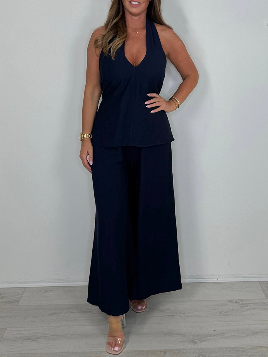 Tie Back Halter Neck Top & Trouser Co -Ord