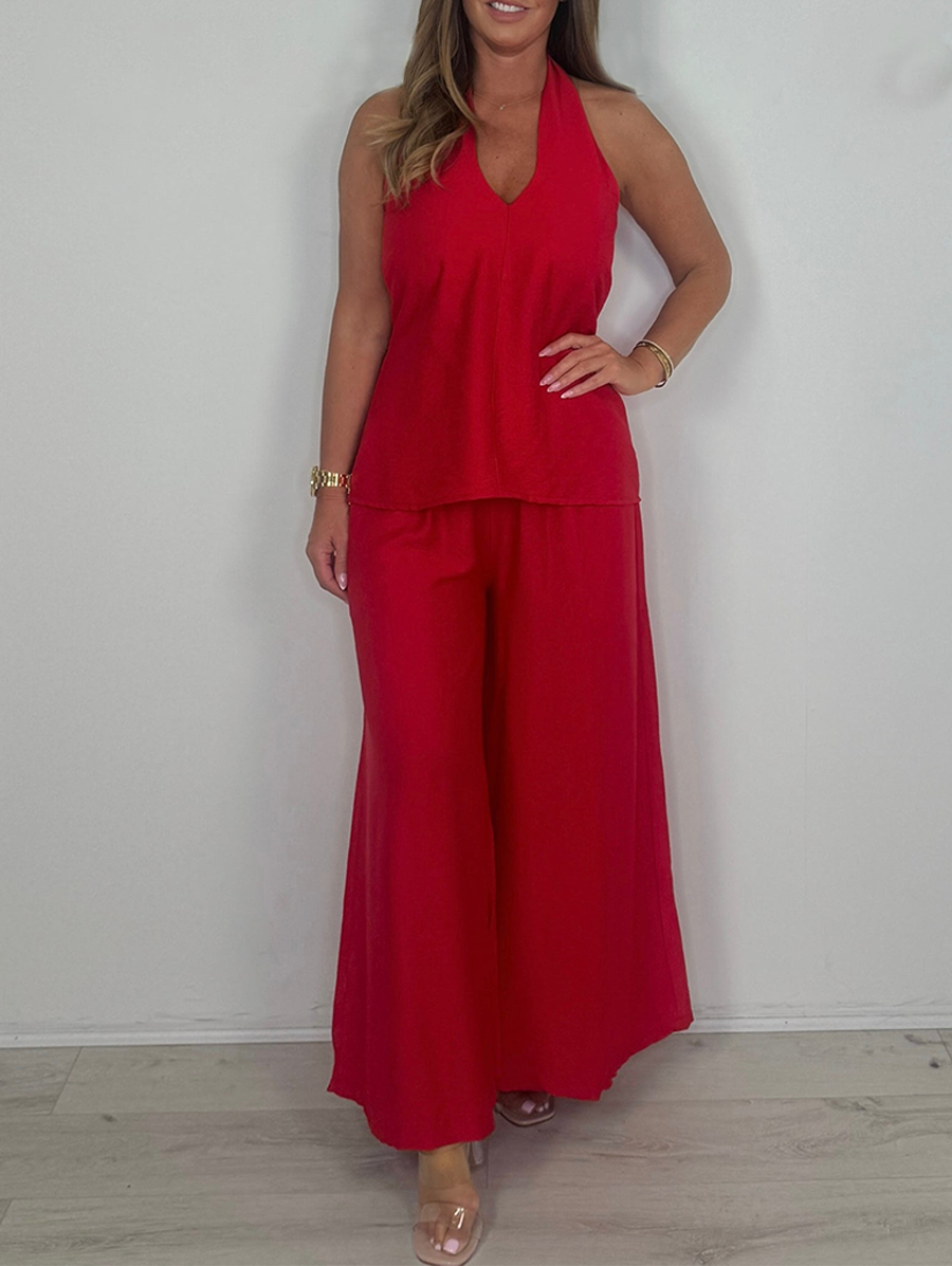 Tie Back Halter Neck Top & Trouser Co -Ord