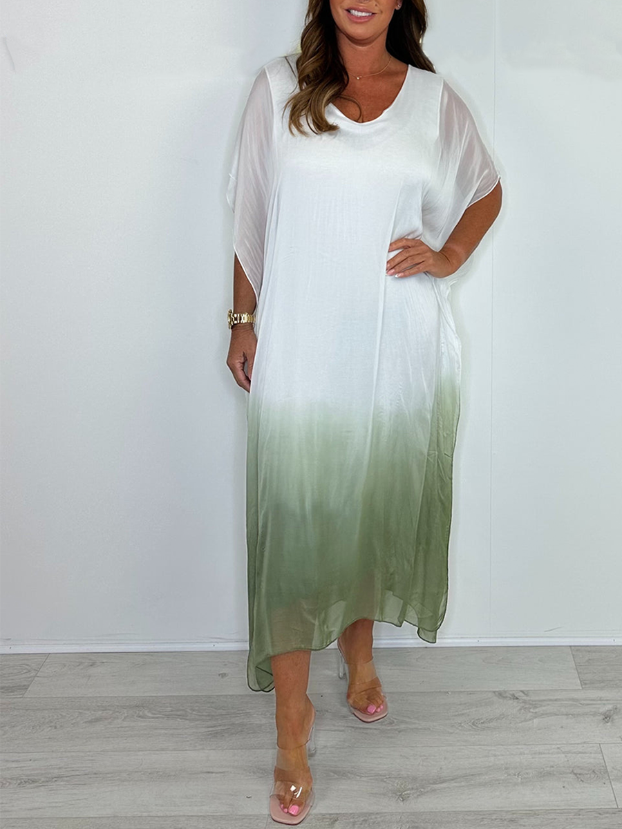 Silk Mix Tie Dye V-Neck Dress