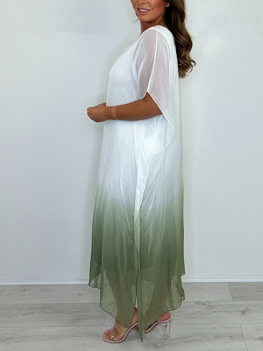 Silk Mix Tie Dye V-Neck Dress