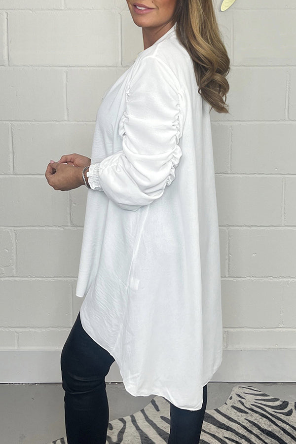 High Low Ruched Sleeve Shirt