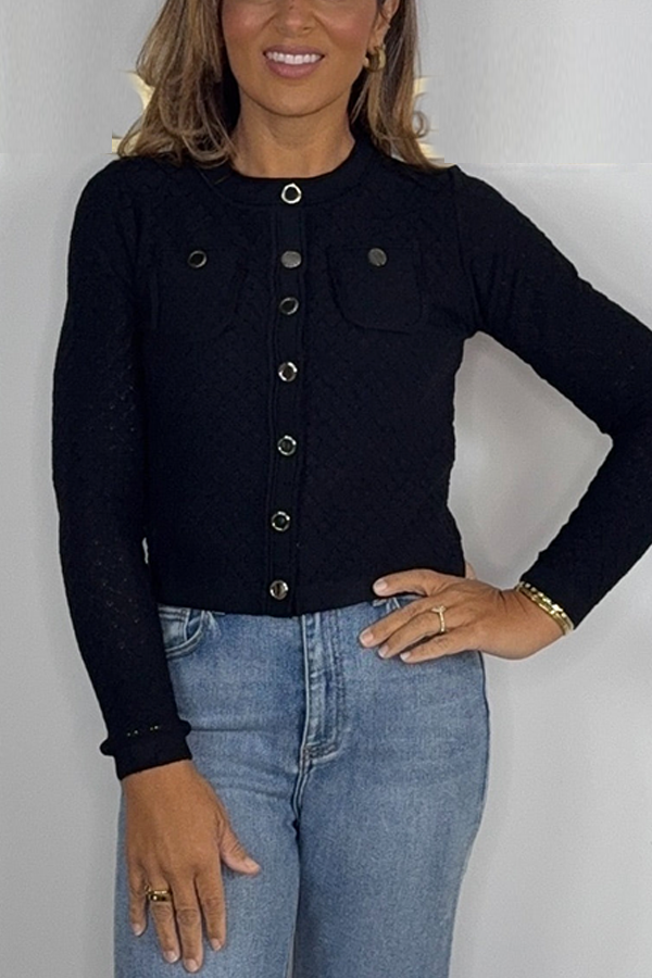 Long Sleeve Silver Button Cardigan