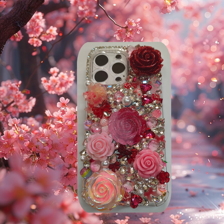 [Link 1]   Private-customized Shiny iphone case, glitter Flower Rhinestone Phone case