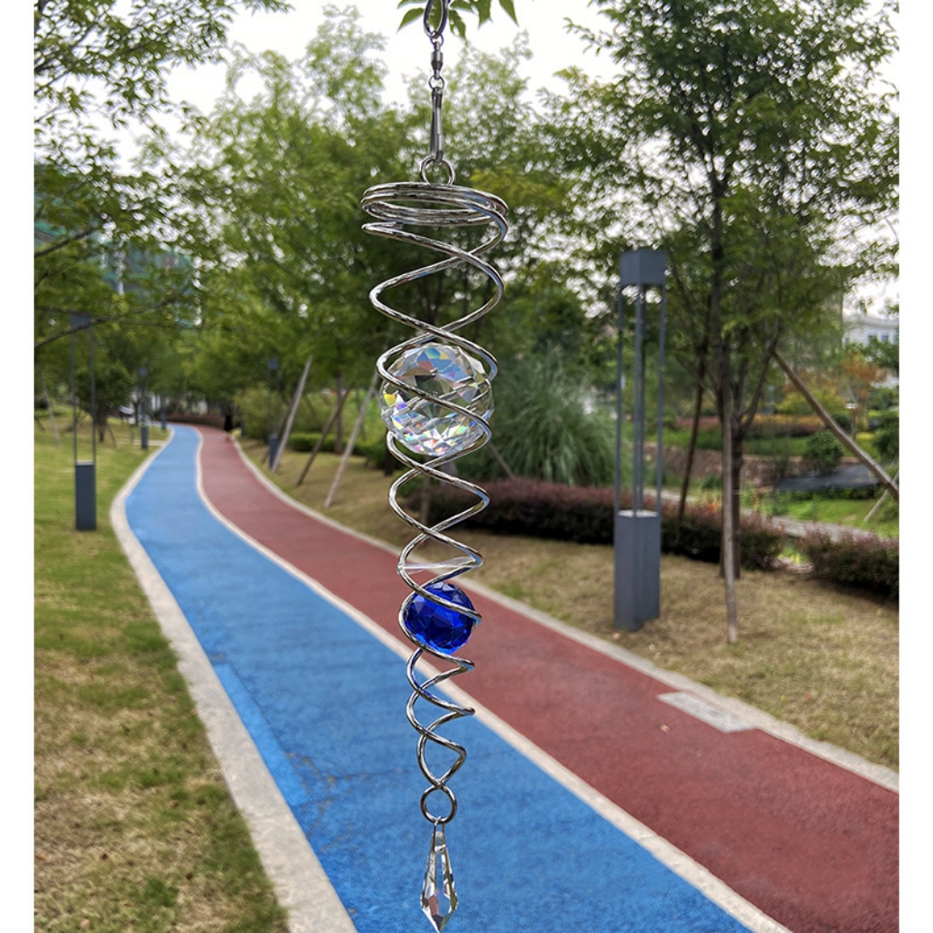 [ Link 57 ] Stainless Steel Spiral Wind Chimes Crystal Glass Ball Pendants for Home Decor,12 Inches illusion Toy 