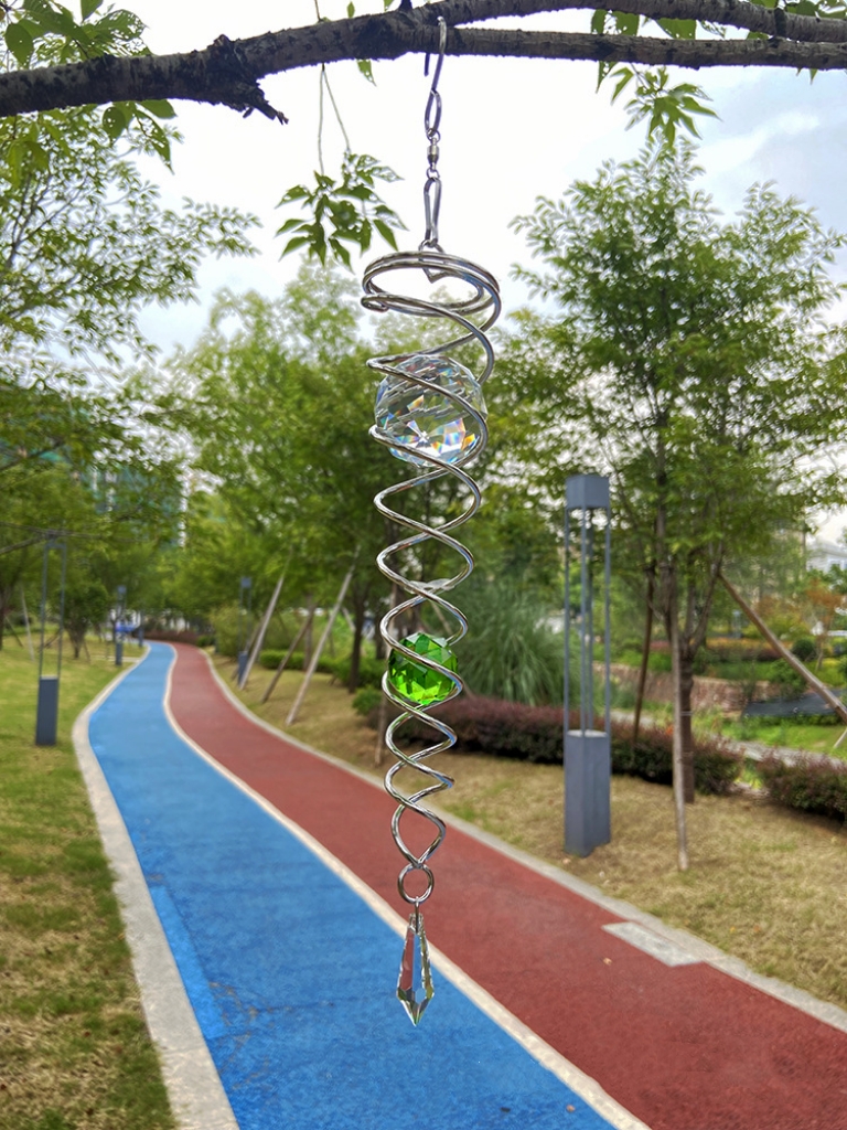 [ Link 57 ] Stainless Steel Spiral Wind Chimes Crystal Glass Ball Pendants for Home Decor,12 Inches illusion Toy 
