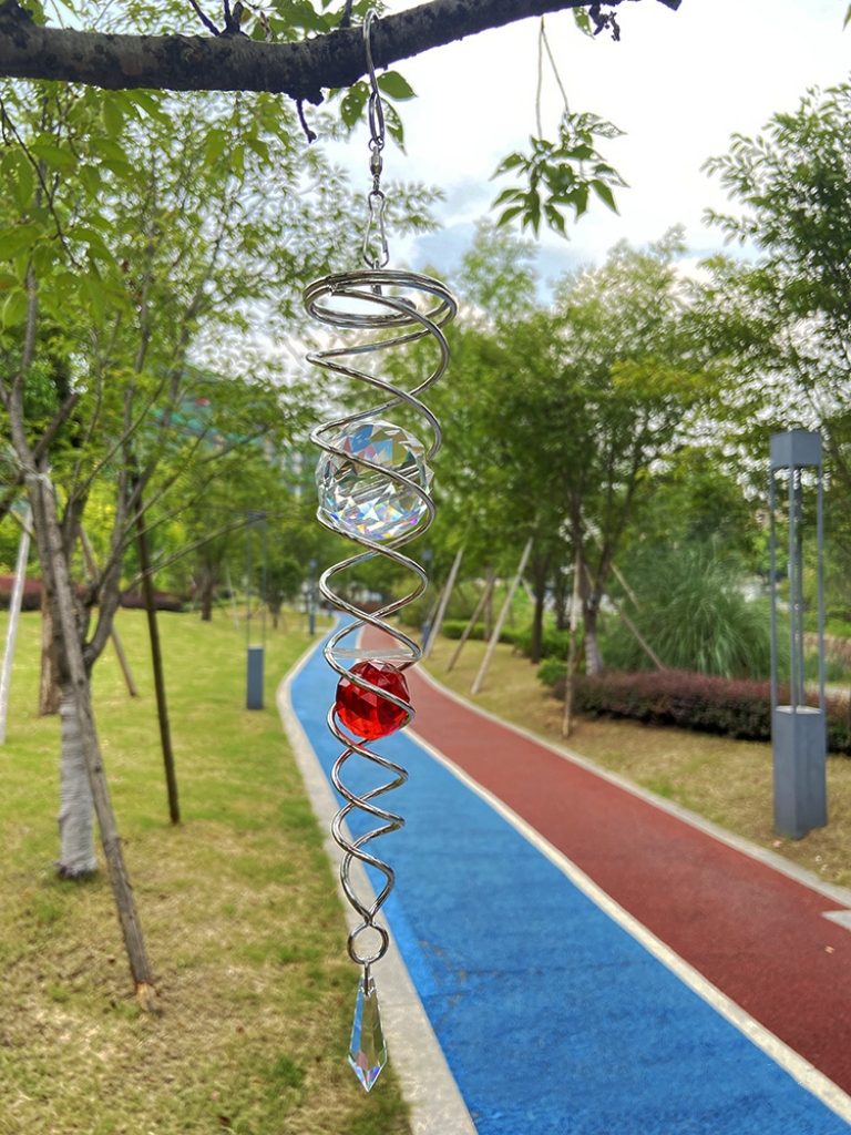 [ Link 57 ] Stainless Steel Spiral Wind Chimes Crystal Glass Ball Pendants for Home Decor,12 Inches illusion Toy 
