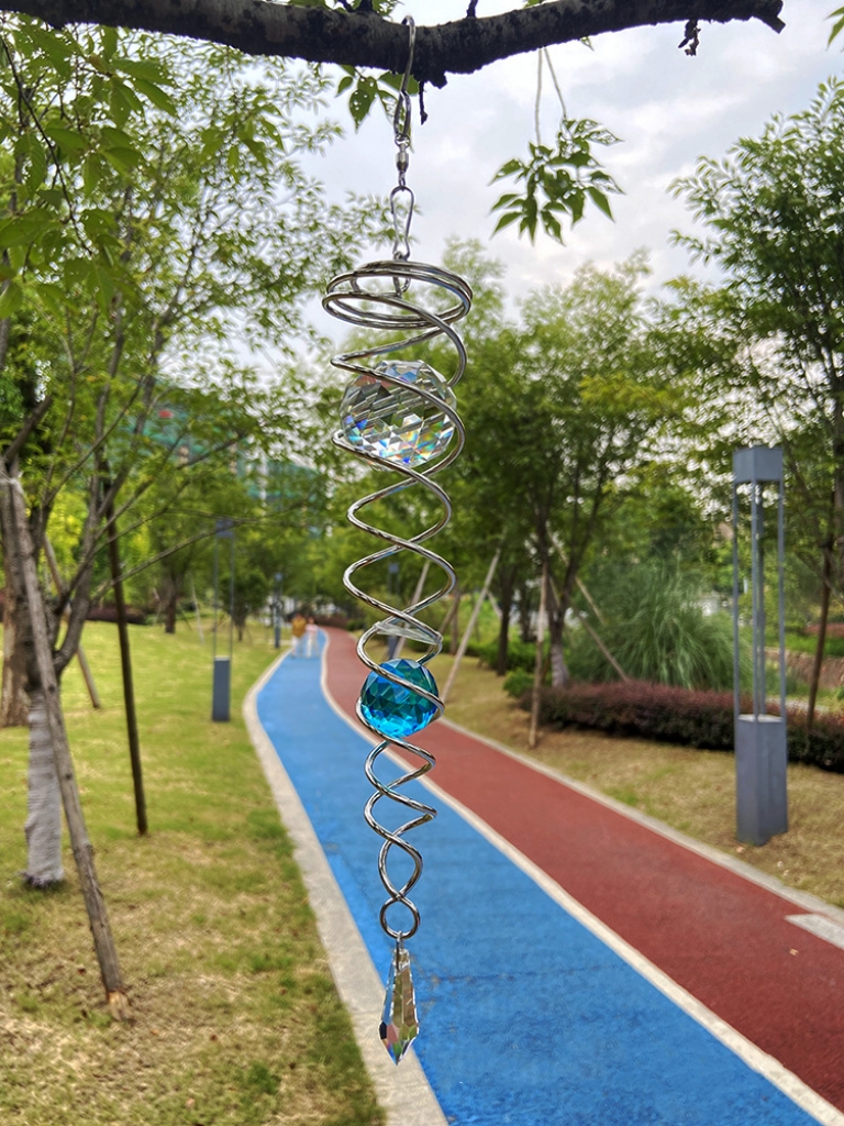 [ Link 57 ] Stainless Steel Spiral Wind Chimes Crystal Glass Ball Pendants for Home Decor,12 Inches illusion Toy 
