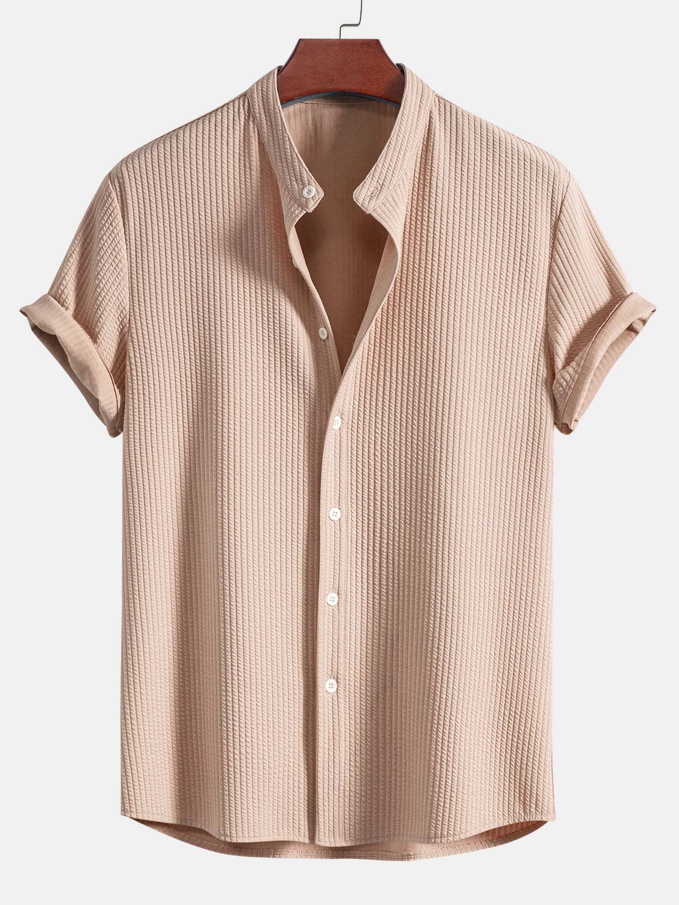 Muscle Fit Ribbed Stand Collar Shirt & Shorts