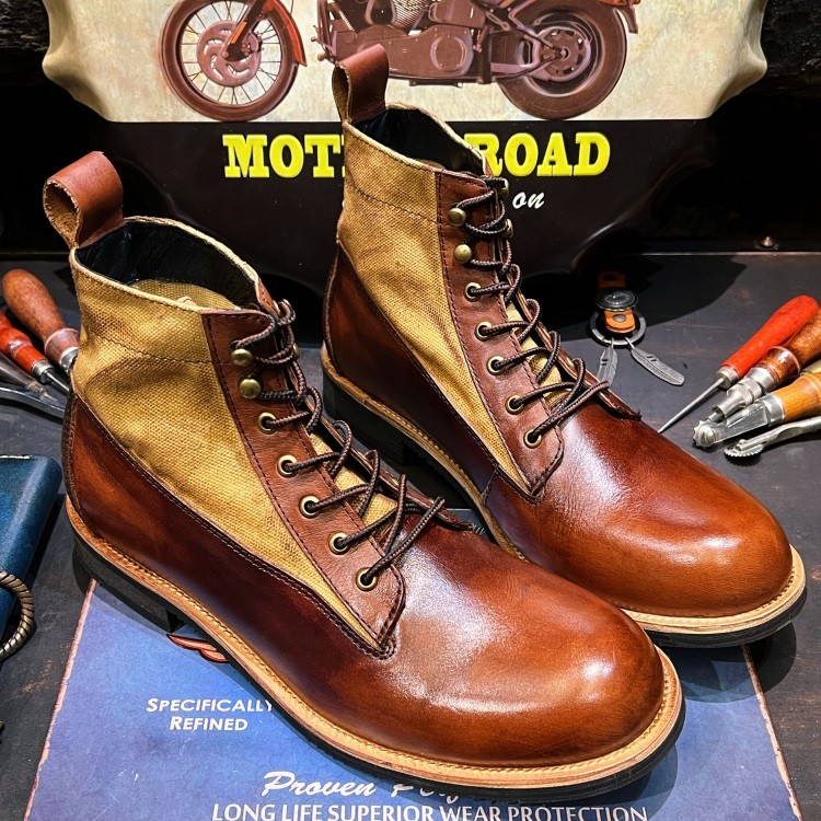 Handmade Vintage Leather Biker Work Boots