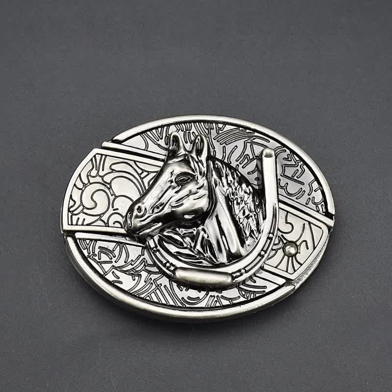 Men's Horse Head Leather Belt With Folding Knife