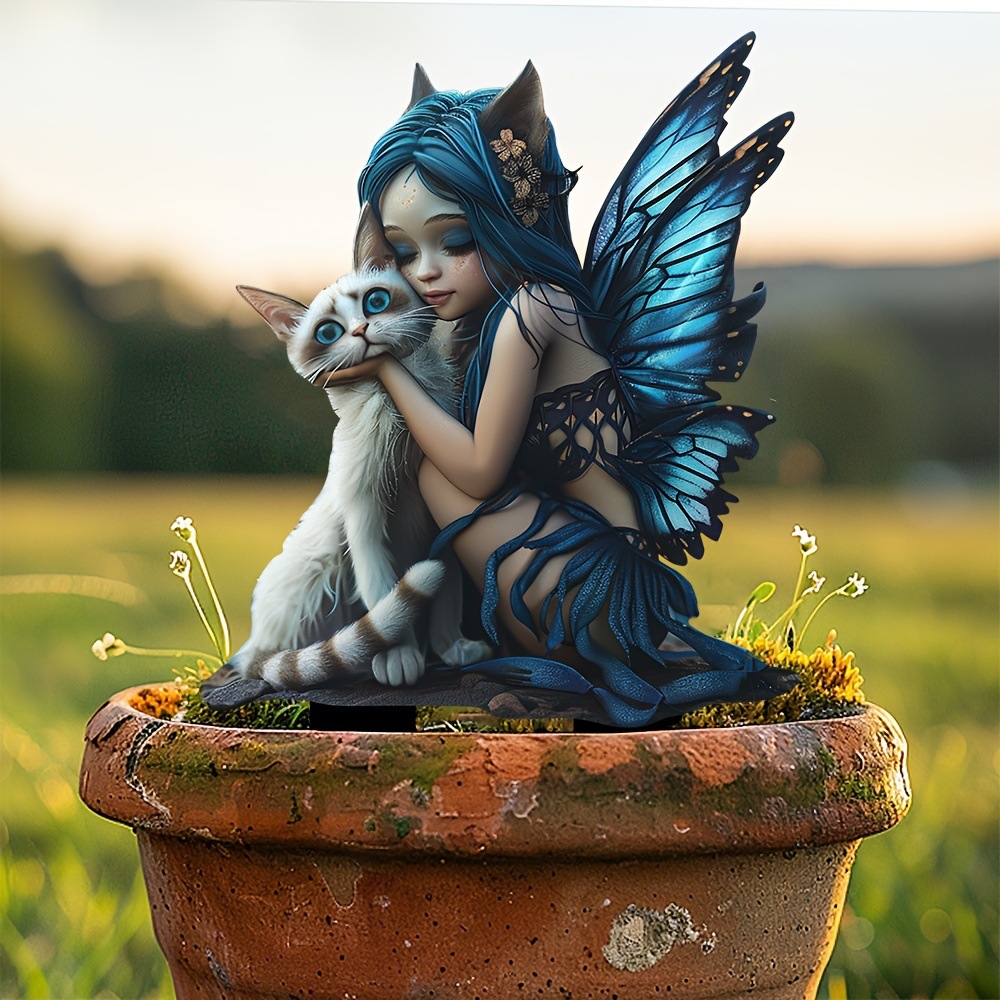 🔥Last Day Promotion 49% OFF-Blue and black winged fairy with white cat
