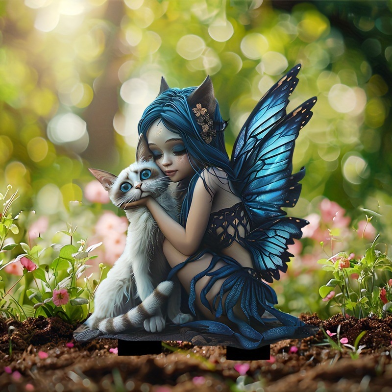 🔥Last Day Promotion 49% OFF-Blue and black winged fairy with white cat