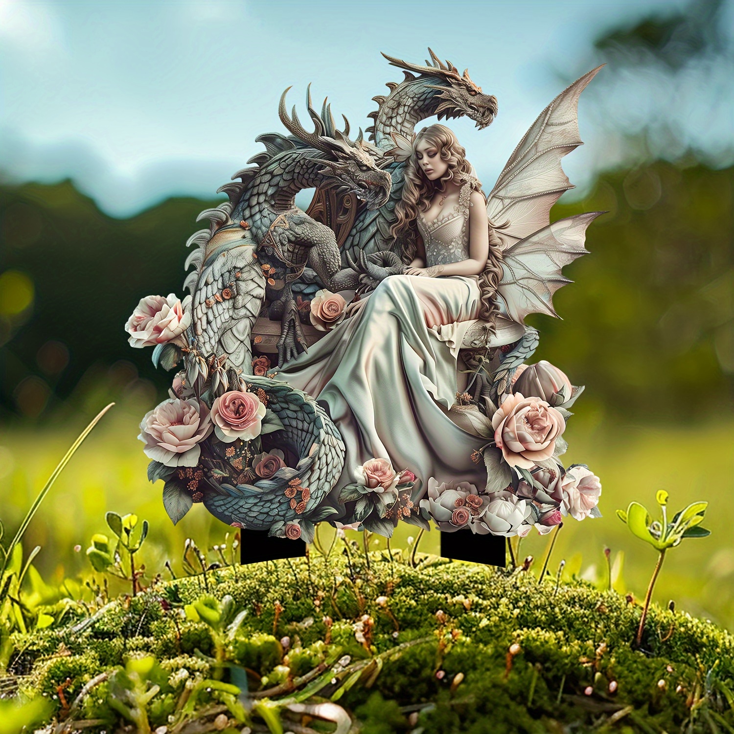 🔥Last Day Promotion 49% OFF-Beautiful nymphs sitting beside two dragons.