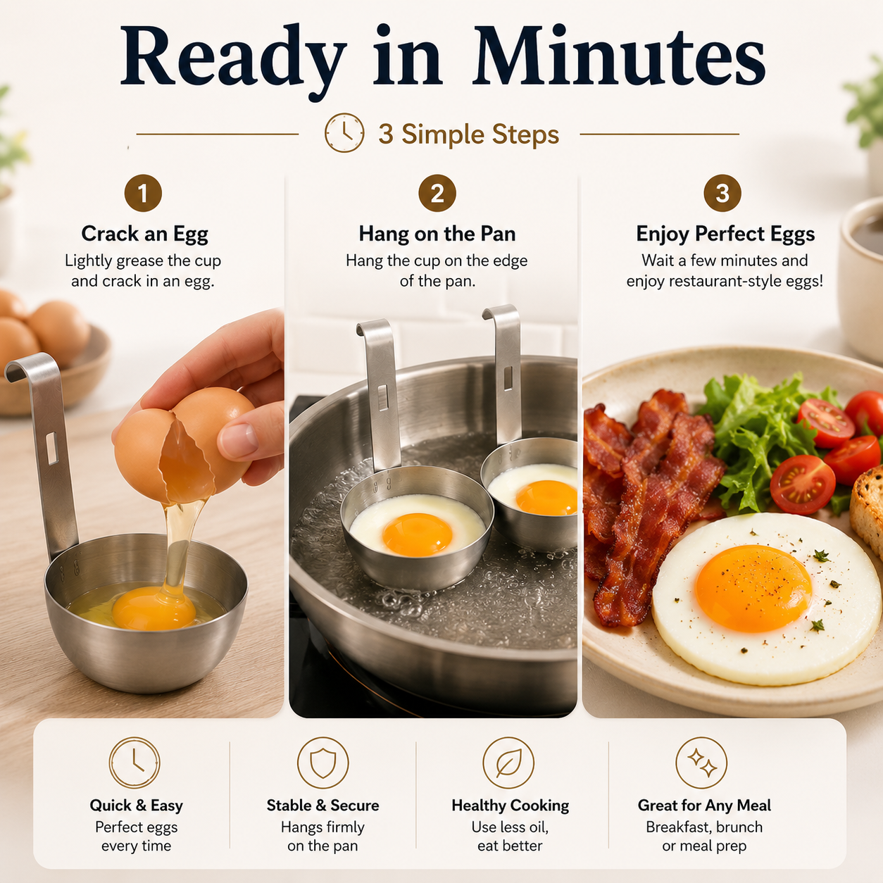 🍳 Stainless Steel Egg Poacher Cup – Hanging Pan Egg Cooker for Perfect Round Eggs-KOLAICH™