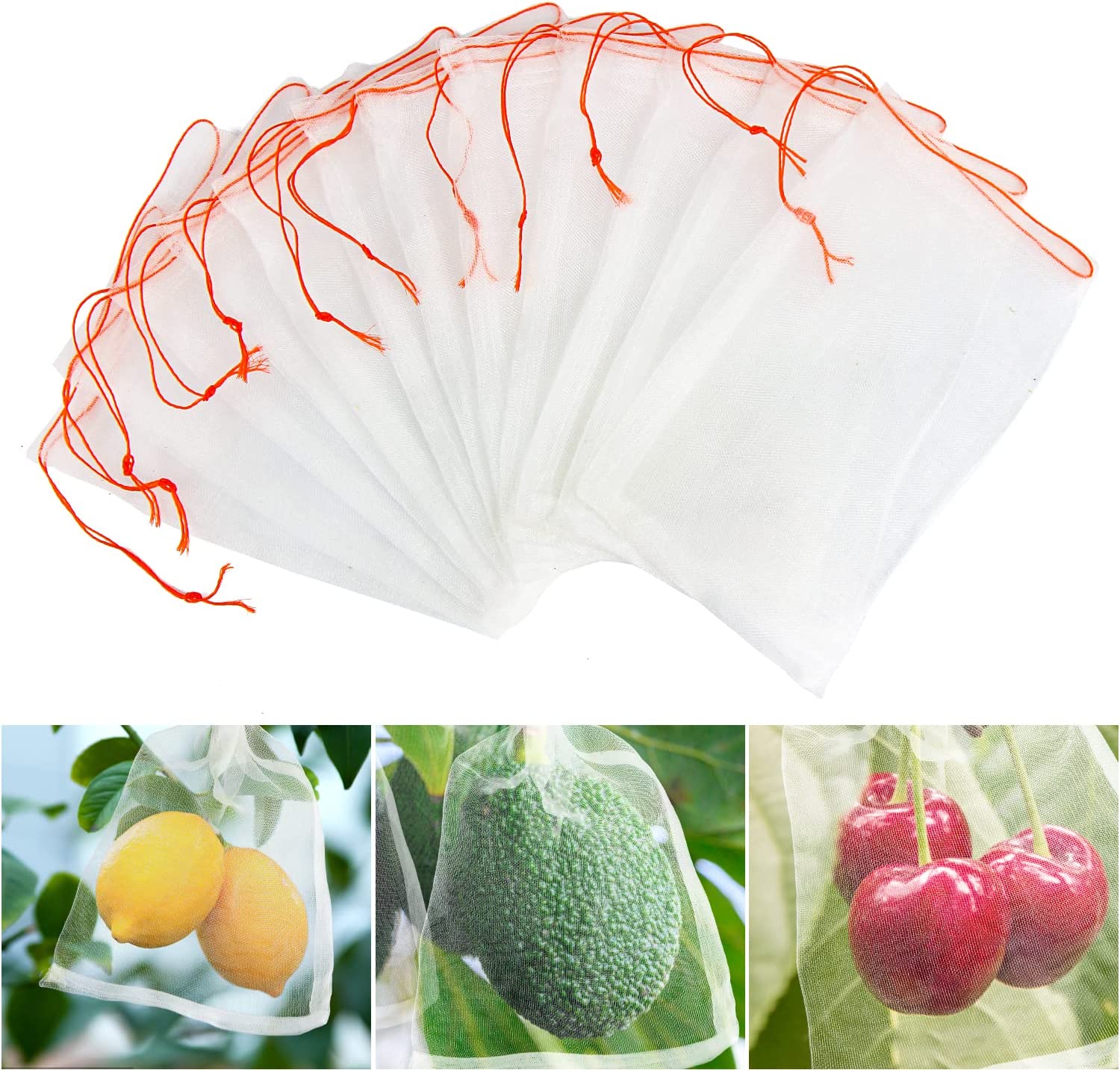 DIYASY 10Pcs Fruit Protection Bags, 8 x 12 Bird Netting Garden Netting Bags Mosquito Insect Nylon Mesh Barrier Bag with Drawstring for Protecting Fruit Tree, Plants, Vegetables-KOLAICH™