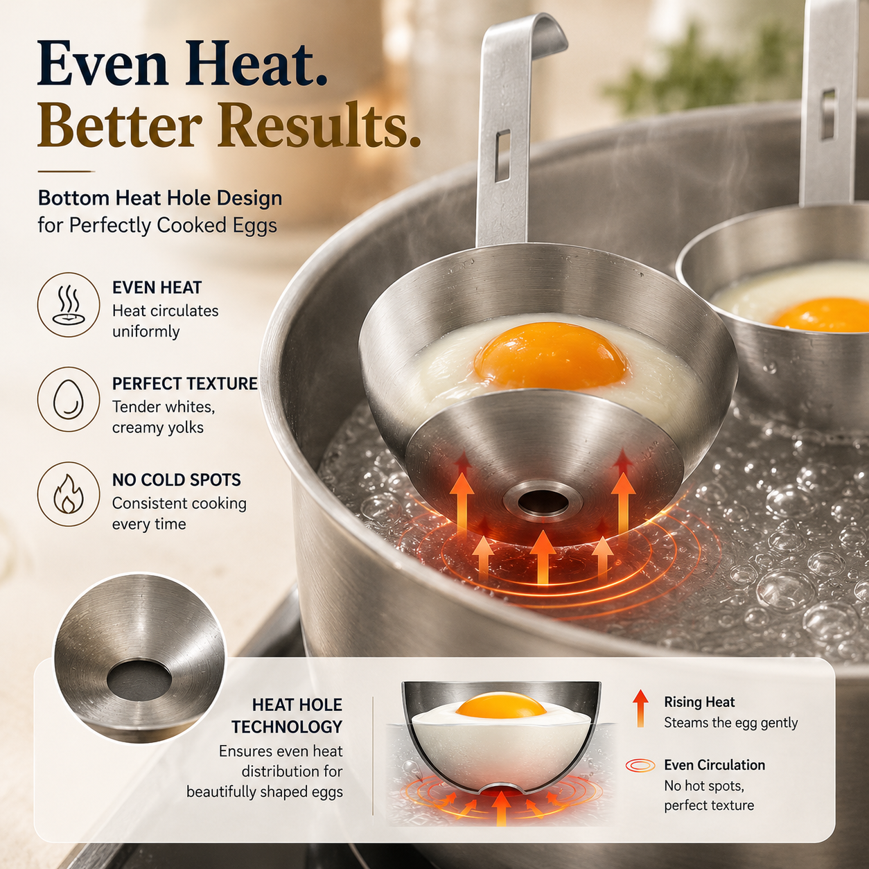 🍳 Stainless Steel Egg Poacher Cup – Hanging Pan Egg Cooker for Perfect Round Eggs-KOLAICH™