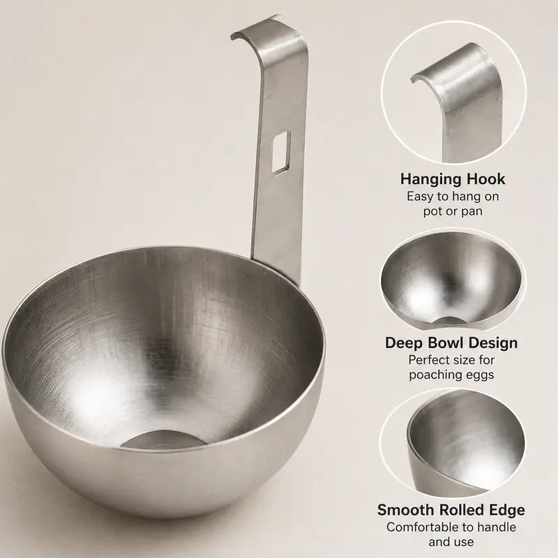 🍳 Stainless Steel Egg Poacher Cup – Hanging Pan Egg Cooker for Perfect Round Eggs-KOLAICH™