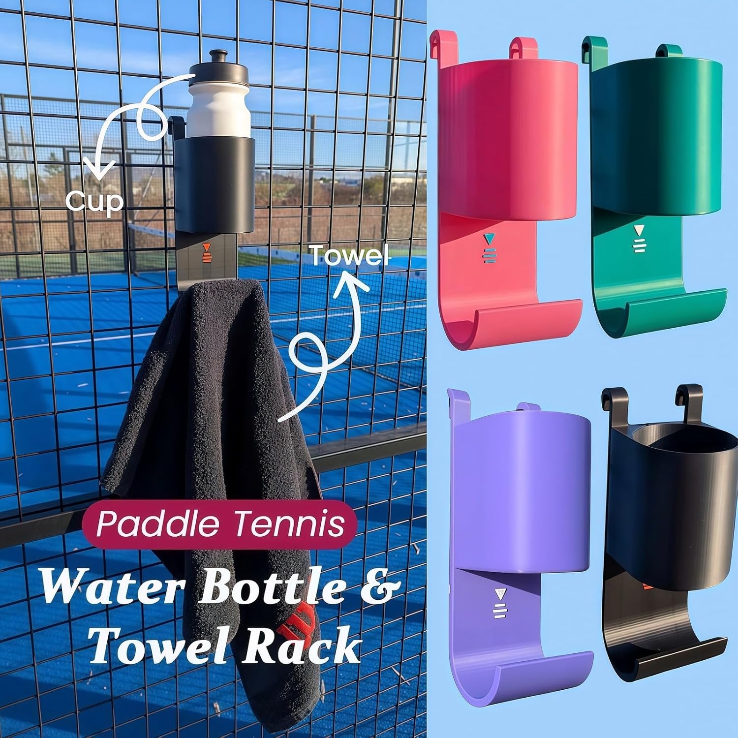 🔥Hot Sale 49% OFF🏆Paddle Tennis Water Bottle And Towel Rack – Court Side Organizer for Tennis Players