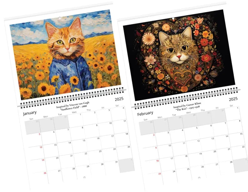 Iconic Cat Art Reimagined |2025 Cat Calendar