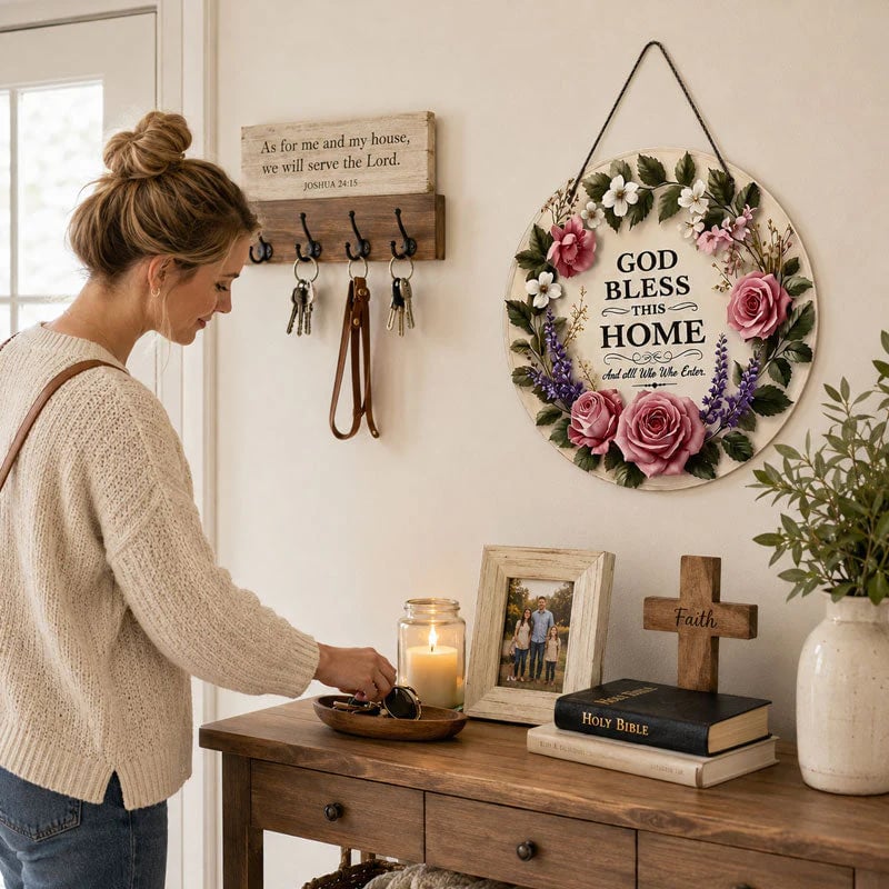 🌸 "May God Bless This Home" Floral Doorplate – A Heartfelt Blessing For Every Family 🙏-KOLAICH™