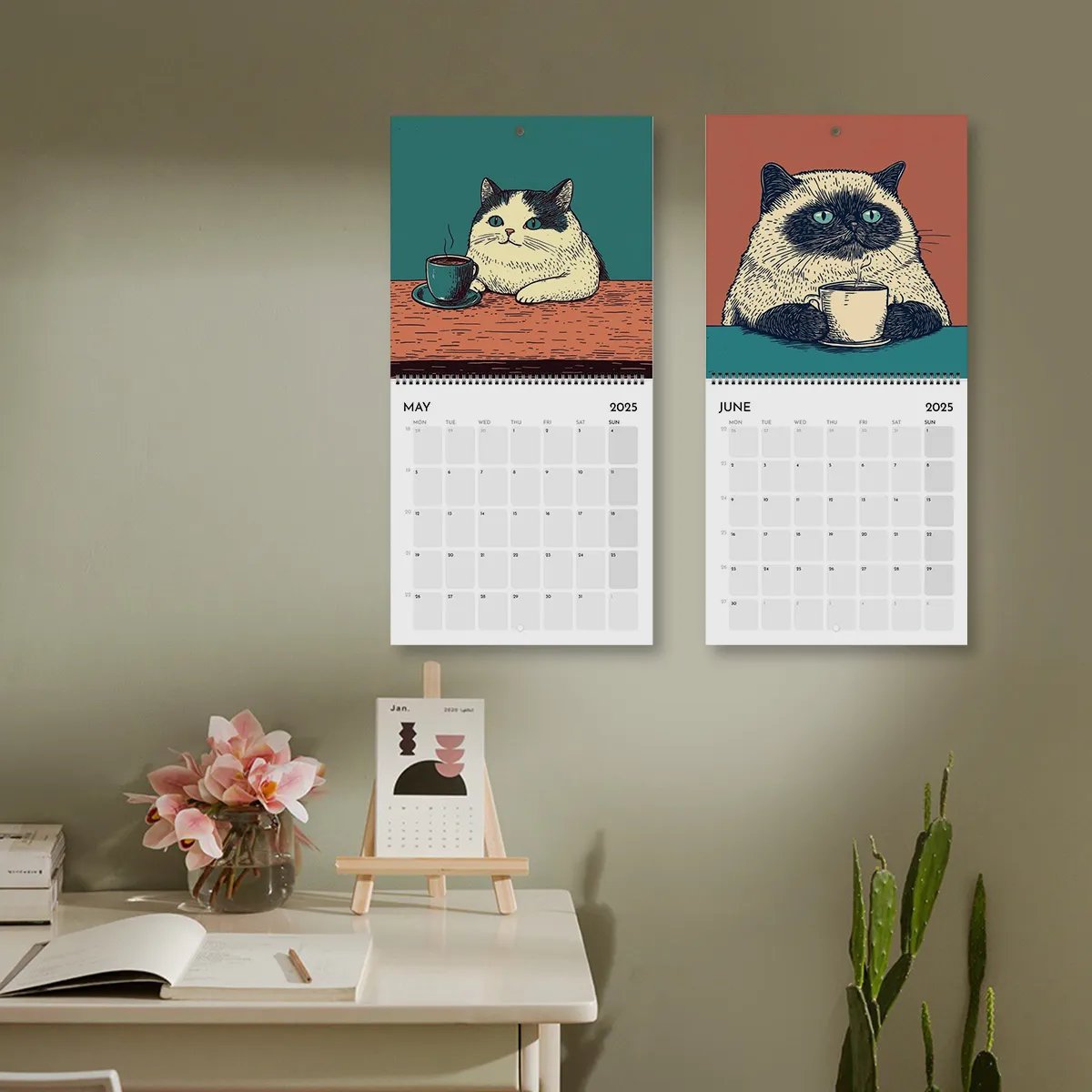 Year-end Promotion 49% Off2025 Cat Calendar - Cats Chillin' With Coffee