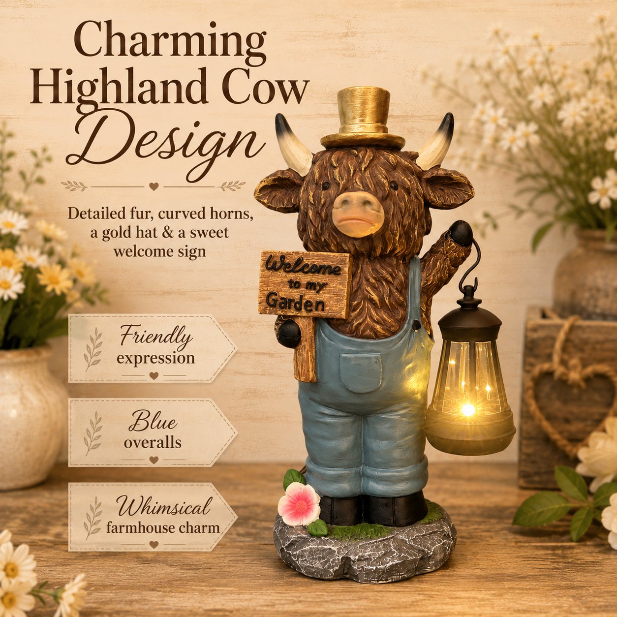 Handcrafted Highland Cow Solar Garden Lantern Statue-KOLAICH™