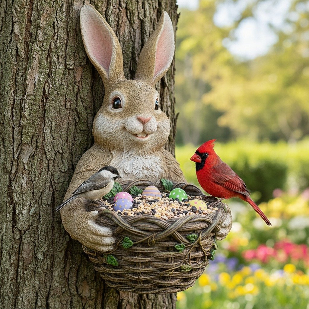 Handmade Tree Hugger Bird Feeder — Easter Bunny & Sacred Jesus🐰🙏