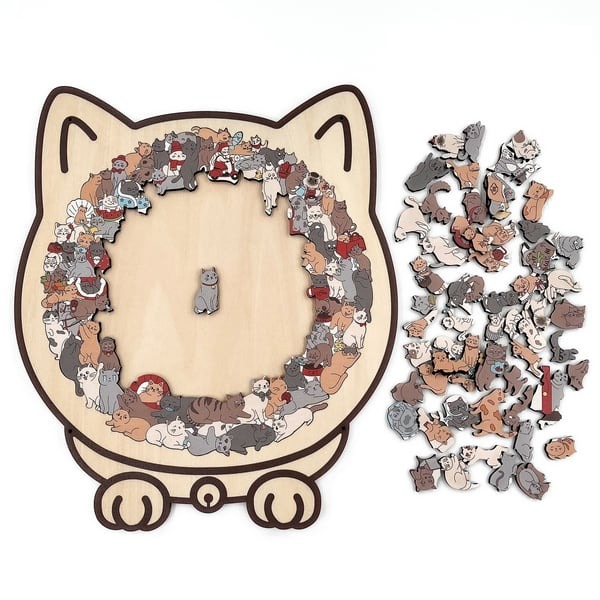135-Piece Morandi-Colored Cat Shaped Wooden Jigsaw Puzzle