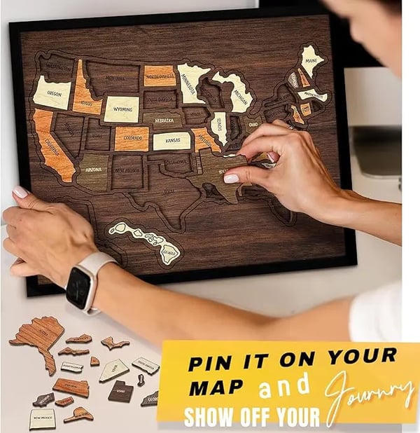 🔥Last Day 49% OFF - 🇺🇸 Wooden USA Travel Map Puzzle🧩A Stylish Way to Track Your Journey & Memories