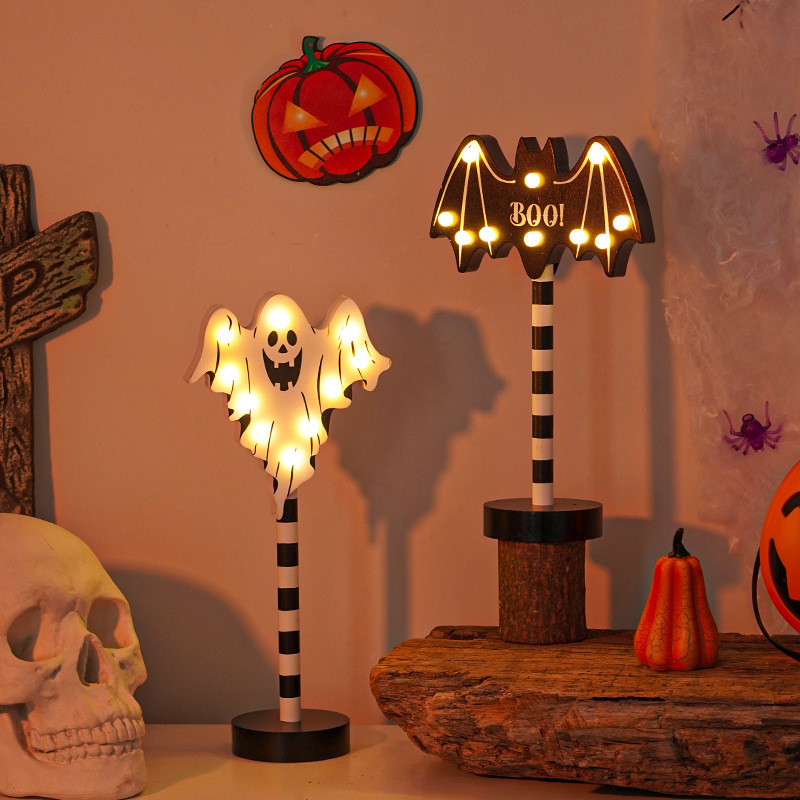 Halloween LED Pumpkin Ghost Skull Head Wooden Decorative Night Light-KOLAICH™