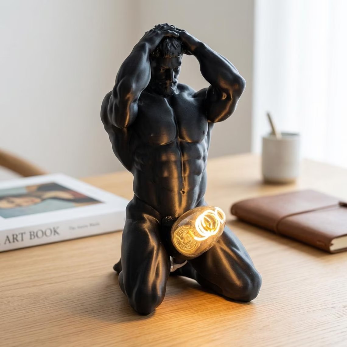 Bold Male Figure Table Lamp, Artistic Statue Light-KOLAICH™