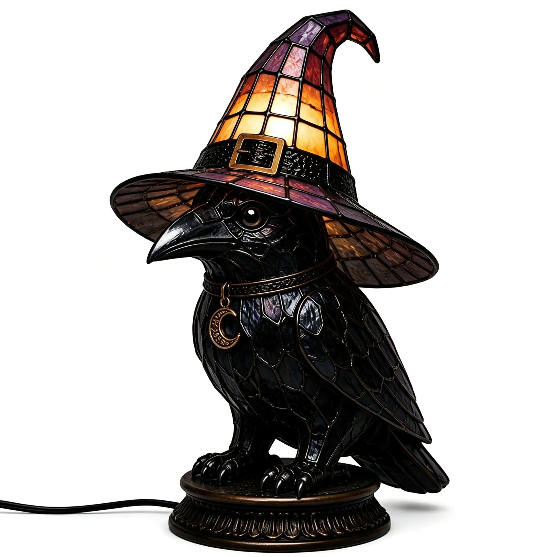🔥Exclusive Limited Item 👍🔥50%OFF🐈 Gothic Stained Glass Witch Black Cat Table Lamp | Halloween Witch Hat Night Light Decor