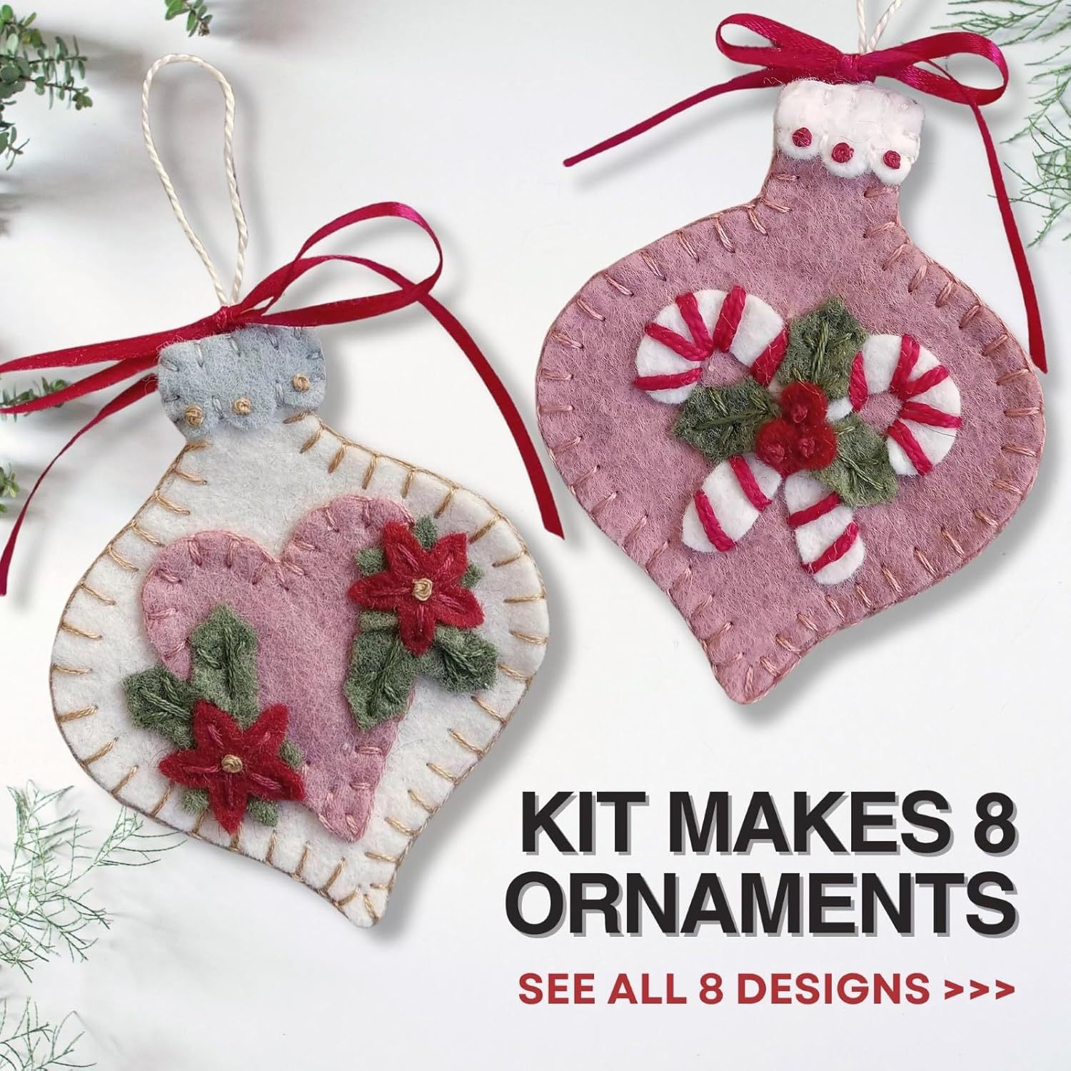 Pre-Cut Wool Blend Felt Holiday Hearts Ornament Kit