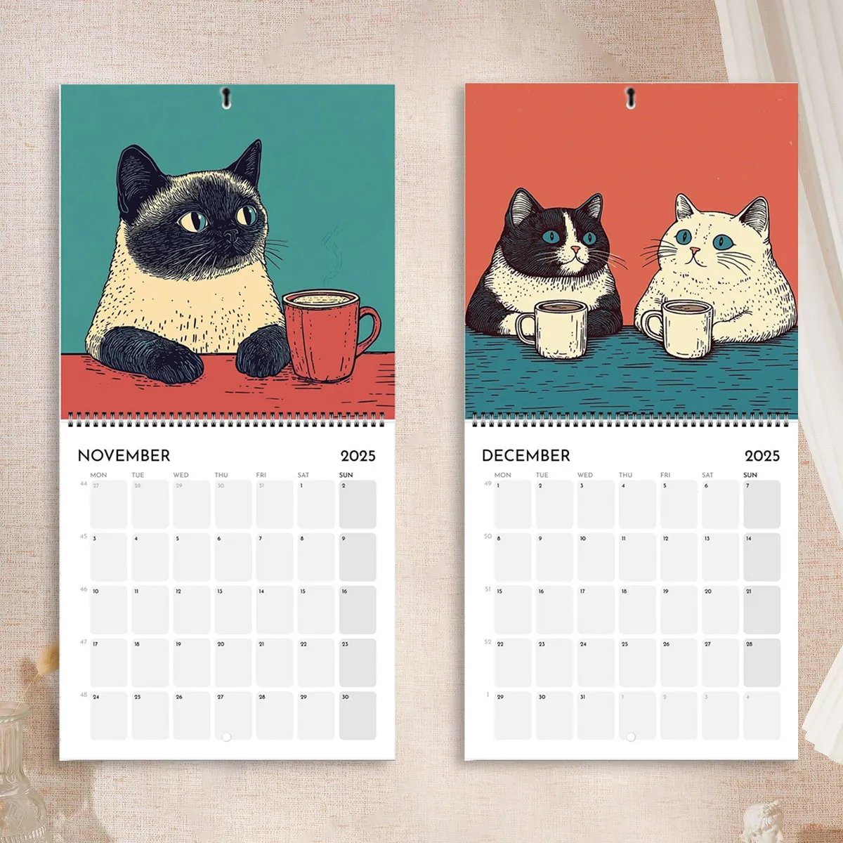 Year-end Promotion 49% Off2025 Cat Calendar - Cats Chillin' With Coffee