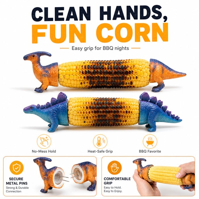 🦖Dinosaur Corn Holders for Corn On The Cob - Funny Corn Cob Holder for Kids and Adults with Stainless Steel Prongs-KOLAICH™