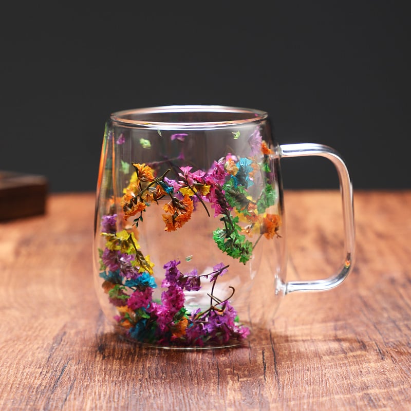 🎅Christmas Pre Sale 🎄🌸Transparent Double Glass Flower Tea Cup