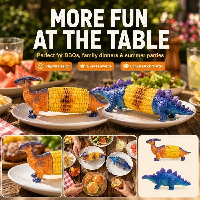 🦖Dinosaur Corn Holders for Corn On The Cob - Funny Corn Cob Holder for Kids and Adults with Stainless Steel Prongs-KOLAICH™