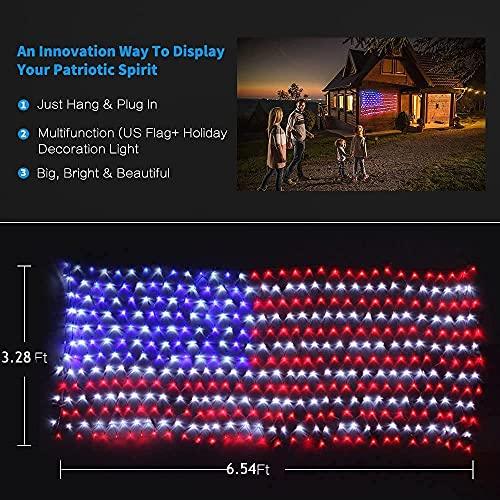 American Flag Lights, 420 Super Bright LEDs Flag Net Light,Waterproof US Flag Light for Memorial Day Independence Day July 4th-KOLAICH™